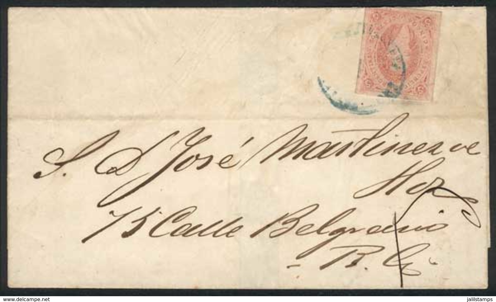 ARGENTINA: GJ.27, Beautiful Example Of 6th Printing Imperforate, Rose Red, On A Folded Cover Dated 28/AP/1867, To Buenos - Used Stamps