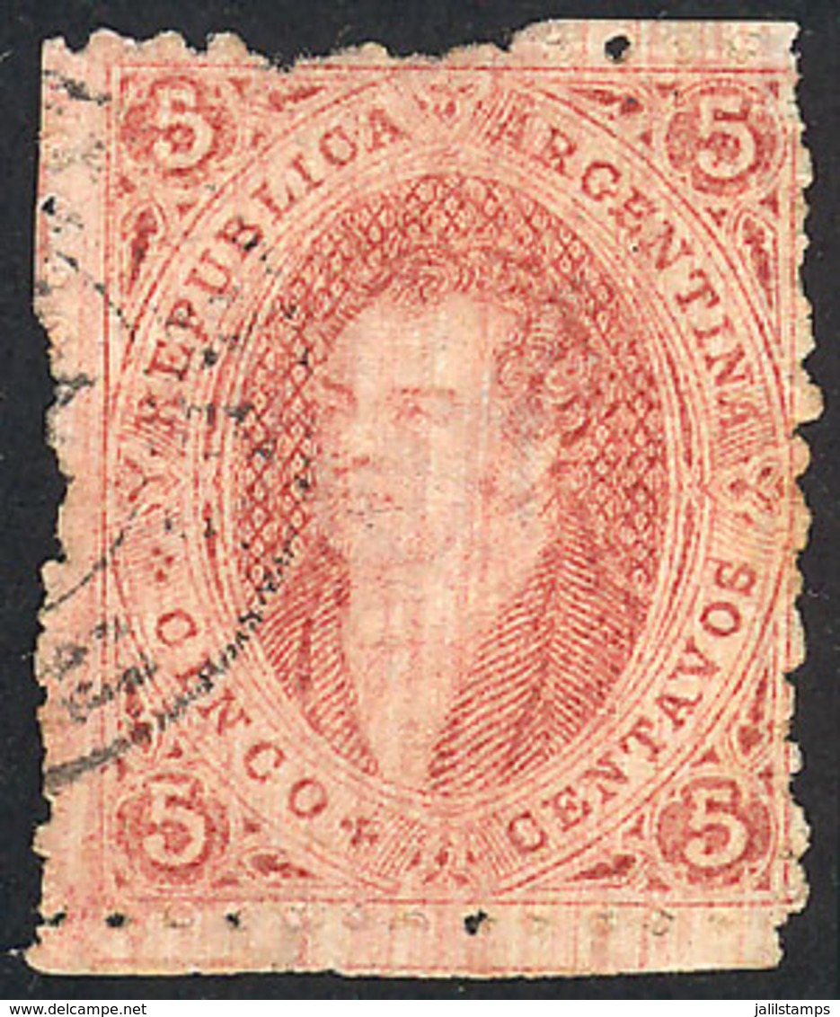 ARGENTINA: GJ.28d, 6th Printing, With Very Notable DIRTY PLATE Var., Also With Vertical Line Watermark (right Sheet Marg - Usados