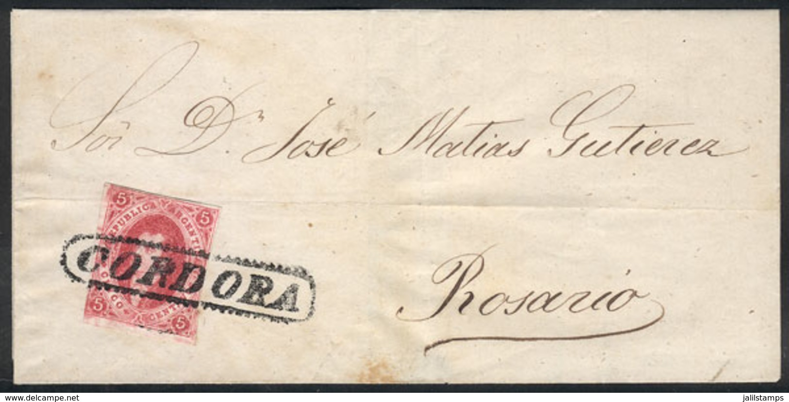 ARGENTINA: GJ.32c, 7th Printing Imperforate, With Lacroix Freres Wmk, Beautiful Example With VERY VISIBLE Wmk And 4 Comp - Usati