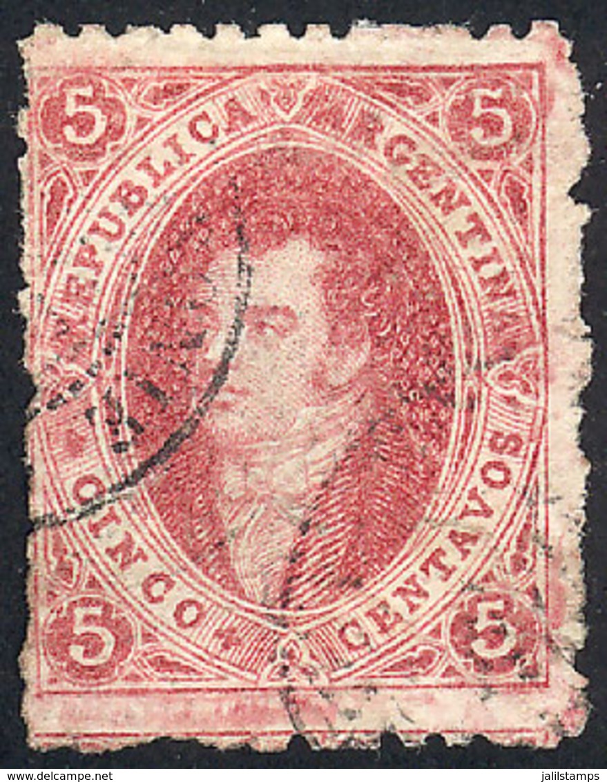 ARGENTINA: FOREIGN CANCEL Over A 7th Printing Perforated (GJ.33), Handsome Example (with A Couple Of Small Tears In The  - Usati