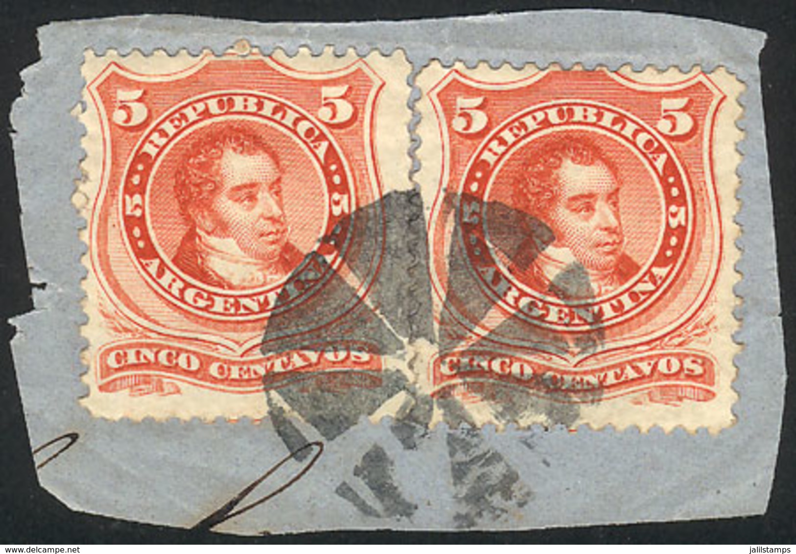 ARGENTINA: GJ.38, 2 Stamps On Fragment With Spectacular Mute "circle Of 8 Wedges Without Center" Cancel Of Buenos Aires, - Altri & Non Classificati