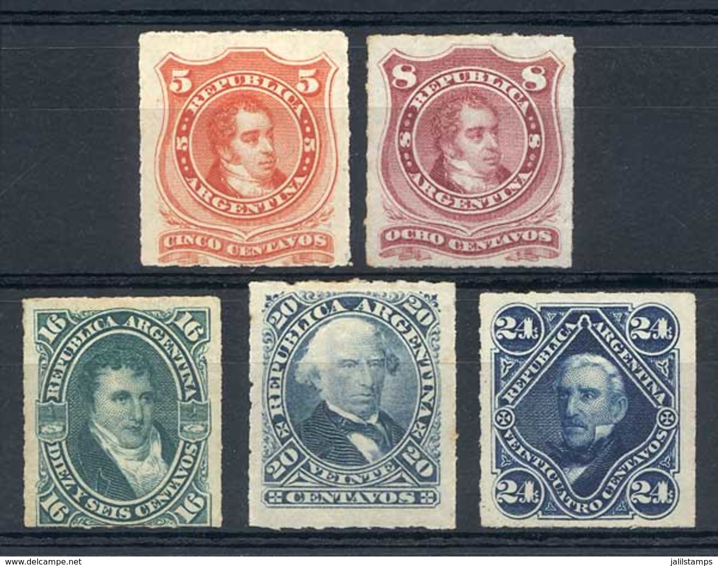 ARGENTINA: GJ.48/52, 1876/8 National Heroes, Complete Set Of 5 Rouletted Values, Mint With Original Gum, VF Quality (24c - Other & Unclassified