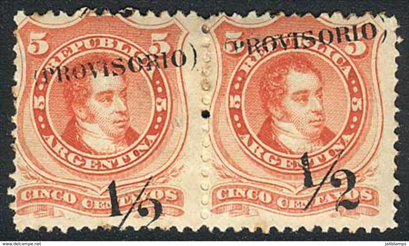 ARGENTINA: GJ.59f, Pair With "PROVISORIO" At Top And Diagonal Surcharge Varieties, VF, Rare, Catalog Value US$300." - Altri & Non Classificati