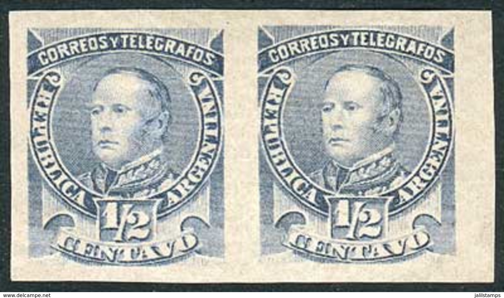 ARGENTINA: GJ.97P, ½c. Urquiza, IMPERFORATE PAIR, Excellent Quality! - Otros & Sin Clasificación