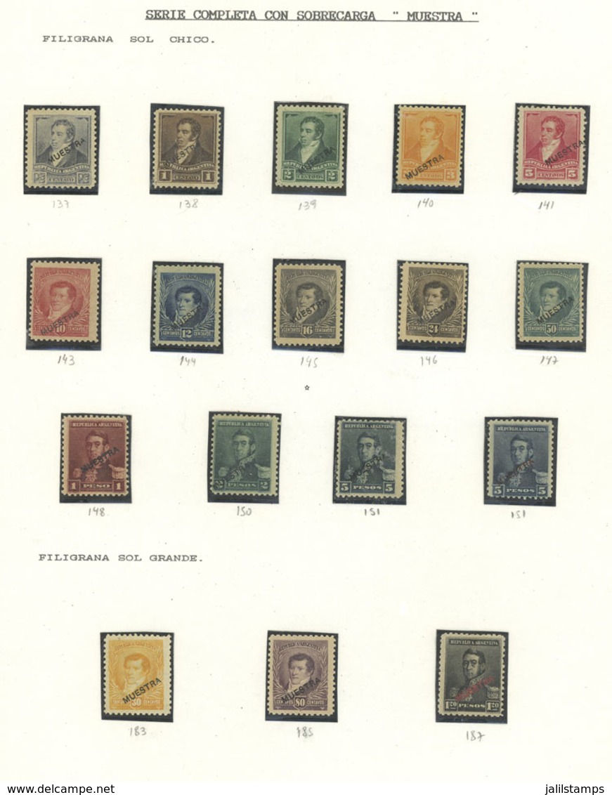 ARGENTINA: GJ.137 + Other Values, 1892 Rivadavia, Belgrano And San Martín, Album Page With Examples With MUESTRA Ovpt.,  - Altri & Non Classificati