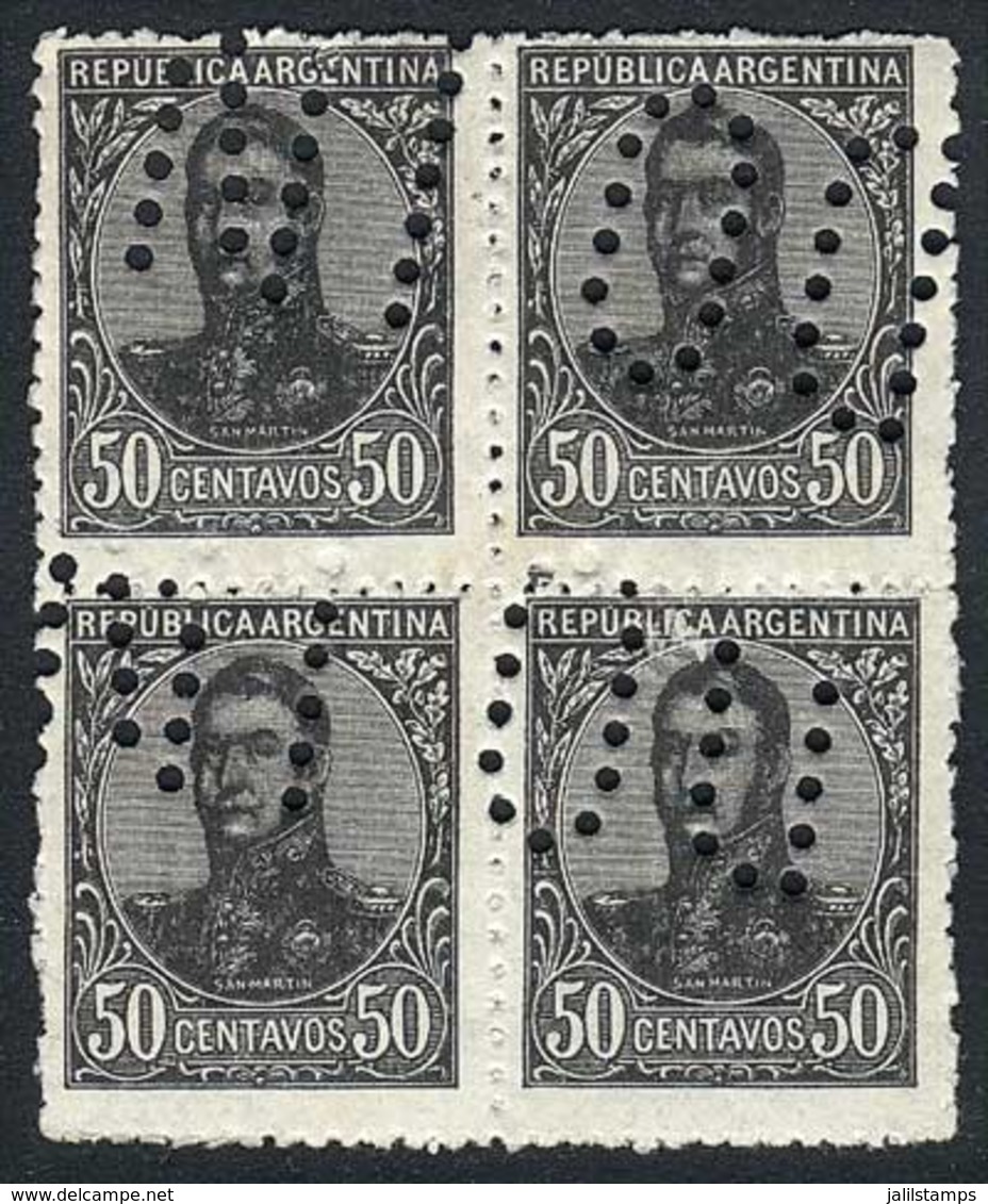 ARGENTINA: GJ.287, 50c. San Martín In Oval, Block Of 4 With "INUTILIZADO" Bulk Mail Cancel, VF!" - Otros & Sin Clasificación