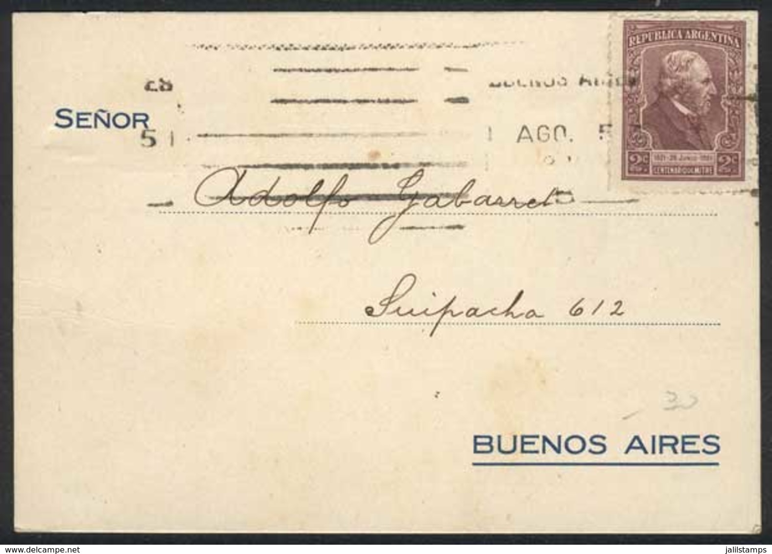 ARGENTINA: GJ.526, 1921 2c. Mitre, Franking A Card Used On 5/AU/1921 In Buenos Aires, VF, Rare! - Altri & Non Classificati