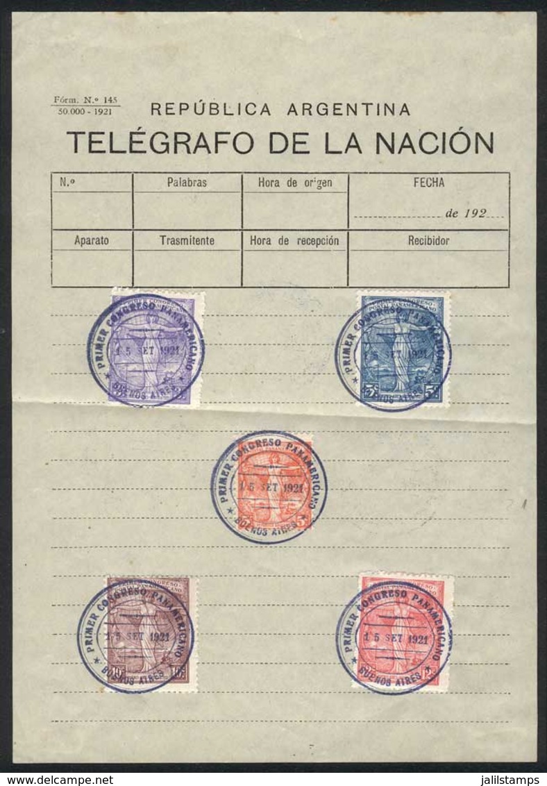 ARGENTINA: Telegram Form With The Set GJ.529/32 Issued For The First Panamerican Postal Congress Of August 25 + GJ.535 ( - Otros & Sin Clasificación