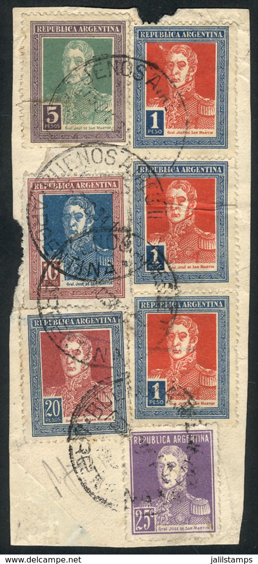 ARGENTINA: GJ.589 + Other Values, Fragment With Splending Large Postage Of 38.25P., Excellent Quality, Very Rare! - Sonstige & Ohne Zuordnung