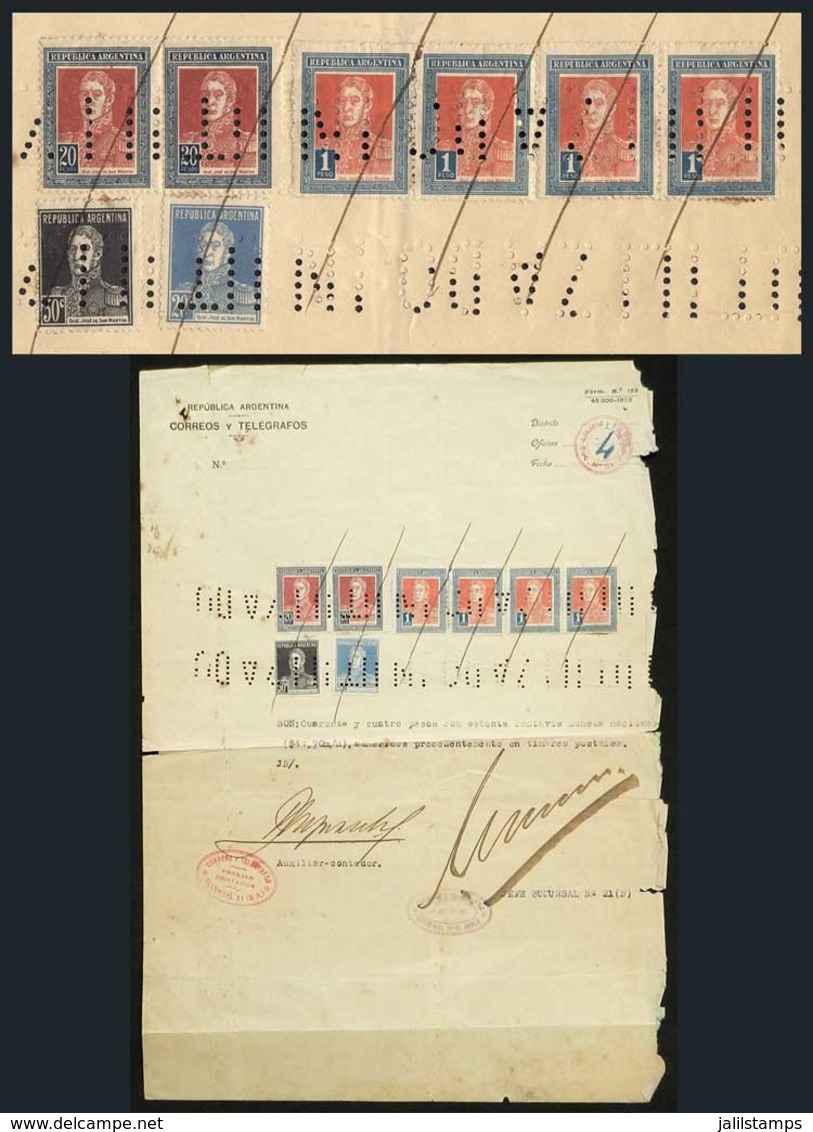 ARGENTINA: GJ.589 Pair + 586 Strip Of 4 + 602 + 606, Total $44.70 Used To Pay Bulk Mailing On A Postal Document/receipt, - Otros & Sin Clasificación