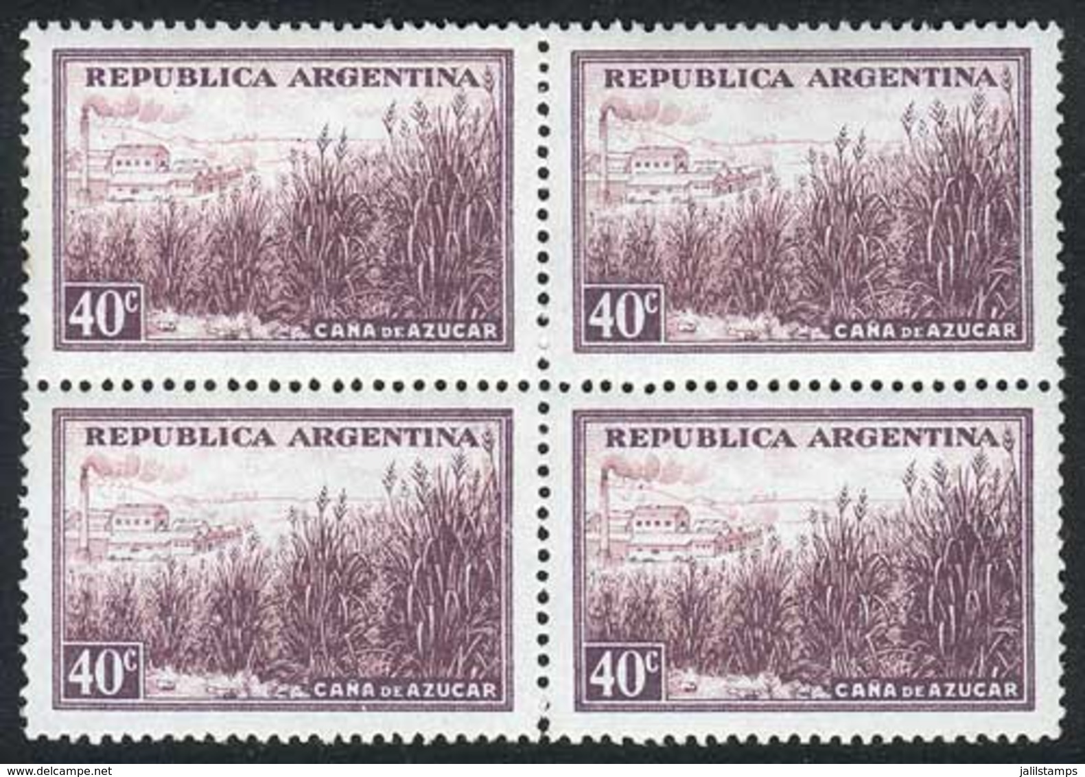ARGENTINA: GJ.768, 1935/52 40c. Sugar Cane, Block Of 4 Printed On THICK CHALKY PAPER, Mint Never Hinged, Superb. Catalog - Otros & Sin Clasificación