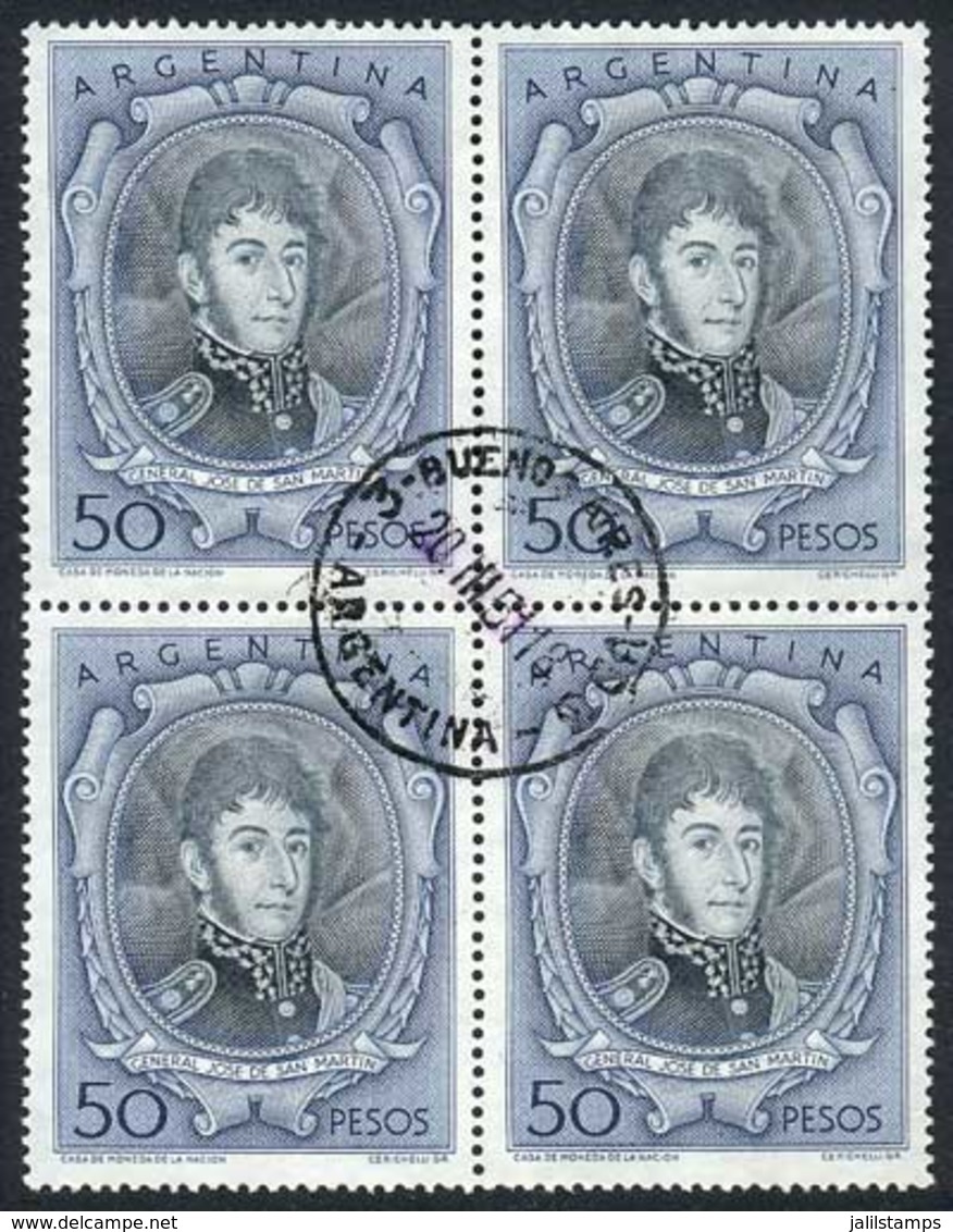 ARGENTINA: GJ.1057, 50P. San Martín, USED BLOCK OF 4, Excellent Quality, Rare! - Altri & Non Classificati