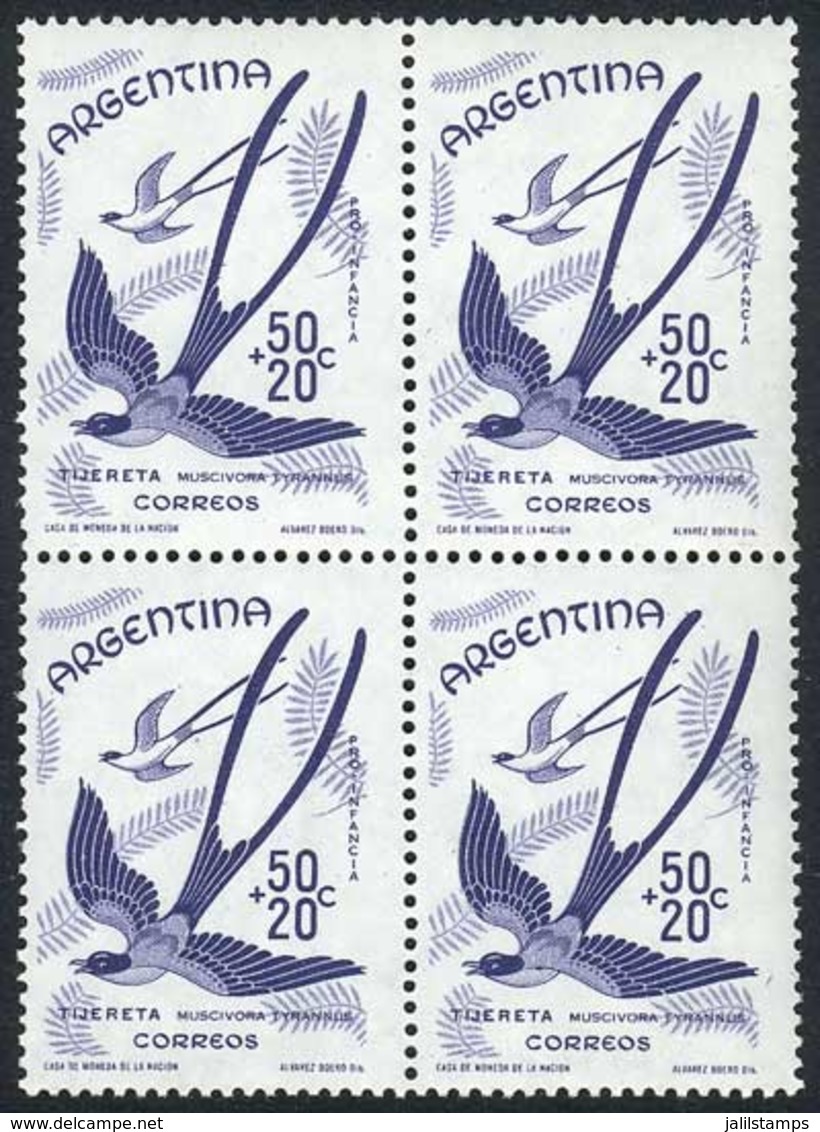 ARGENTINA: GJ.1160A, 1960 Bird Fork-tailed Flycatcher, Block Of 4 Printed On GLAZED PAPER (normal One Is Chalky), VF Qua - Sonstige & Ohne Zuordnung