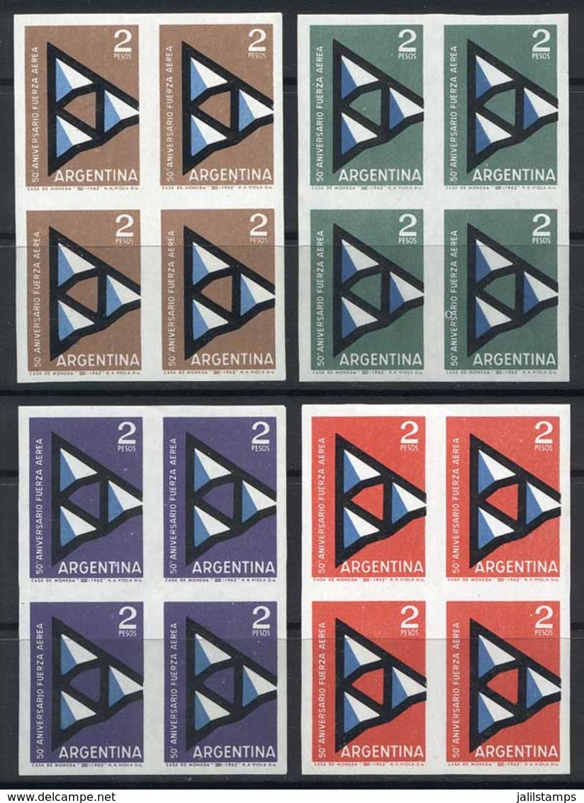 ARGENTINA: GJ.1237, 1962 Air Force 50th Anniv., TRIAL COLOR PROOFS: 4 Different Imperforate Blocks Of 4, VF Group! - Altri & Non Classificati