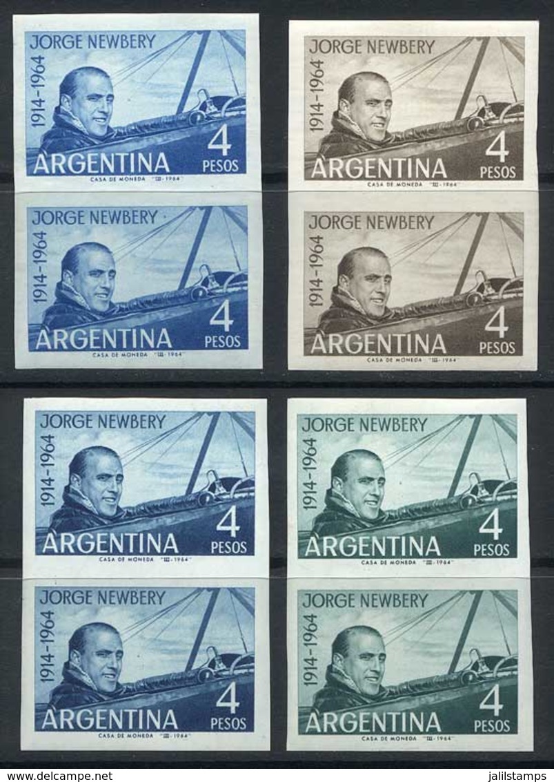 ARGENTINA: GJ.1275, 1964 Aviator Jorge Newbery, TRIAL COLOR PROOFS: 4 Different Imperforate Pairs, Excellent Quality, Ra - Otros & Sin Clasificación