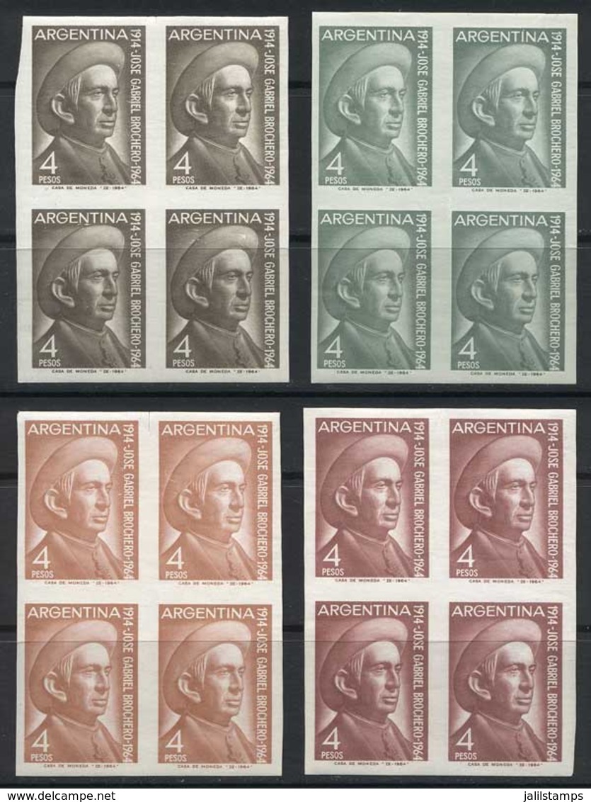 ARGENTINA: GJ.1277, 1964 Father José Brochero (the Gaucho Priest), TRIAL COLOR PROOFS: 4 Different Imperforate Blocks Of - Sonstige & Ohne Zuordnung