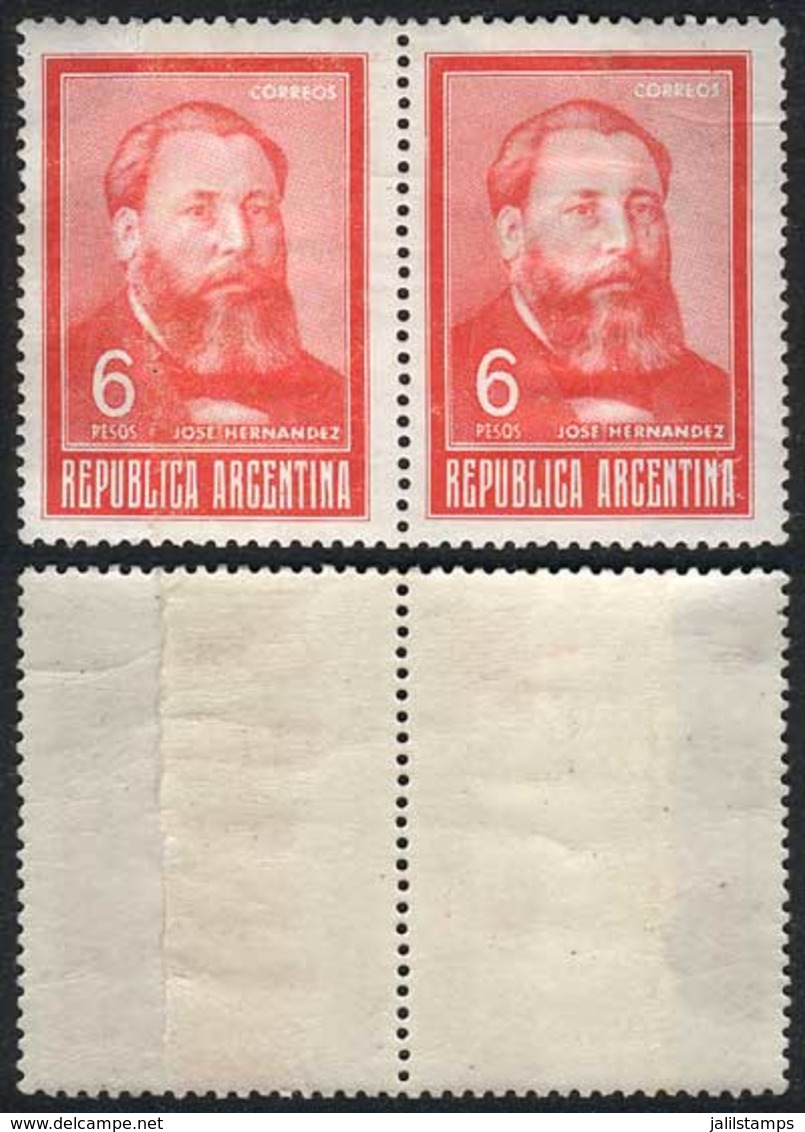 ARGENTINA: GJ.1303, 1965/8 6P. José Hernández (writer), Pair With PAPER OVERLAP Variety, VF! - Other & Unclassified