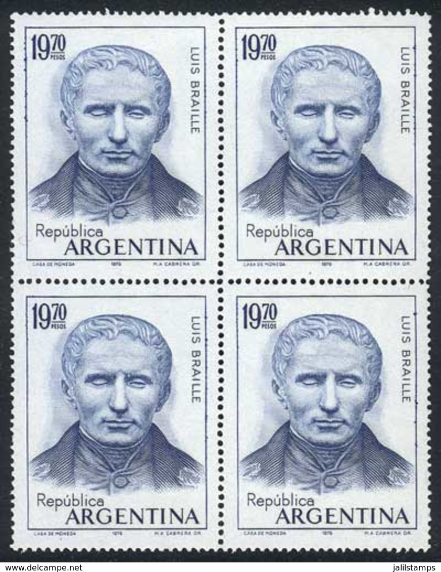 ARGENTINA: GJ.1712A, 1976 Braille, Block Of 4 Printed On CHALKY PAPER (normal Paper Is Glazed), VF Quality, Catalog Valu - Sonstige & Ohne Zuordnung
