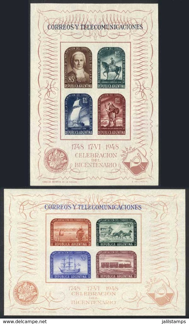 ARGENTINA: GJ.11/12, 1948 Bicentenary Of The Rio De La Plata Postal Service, Set Of 2 Souvenir Sheets, Mint Lightly Hing - Blocks & Sheetlets