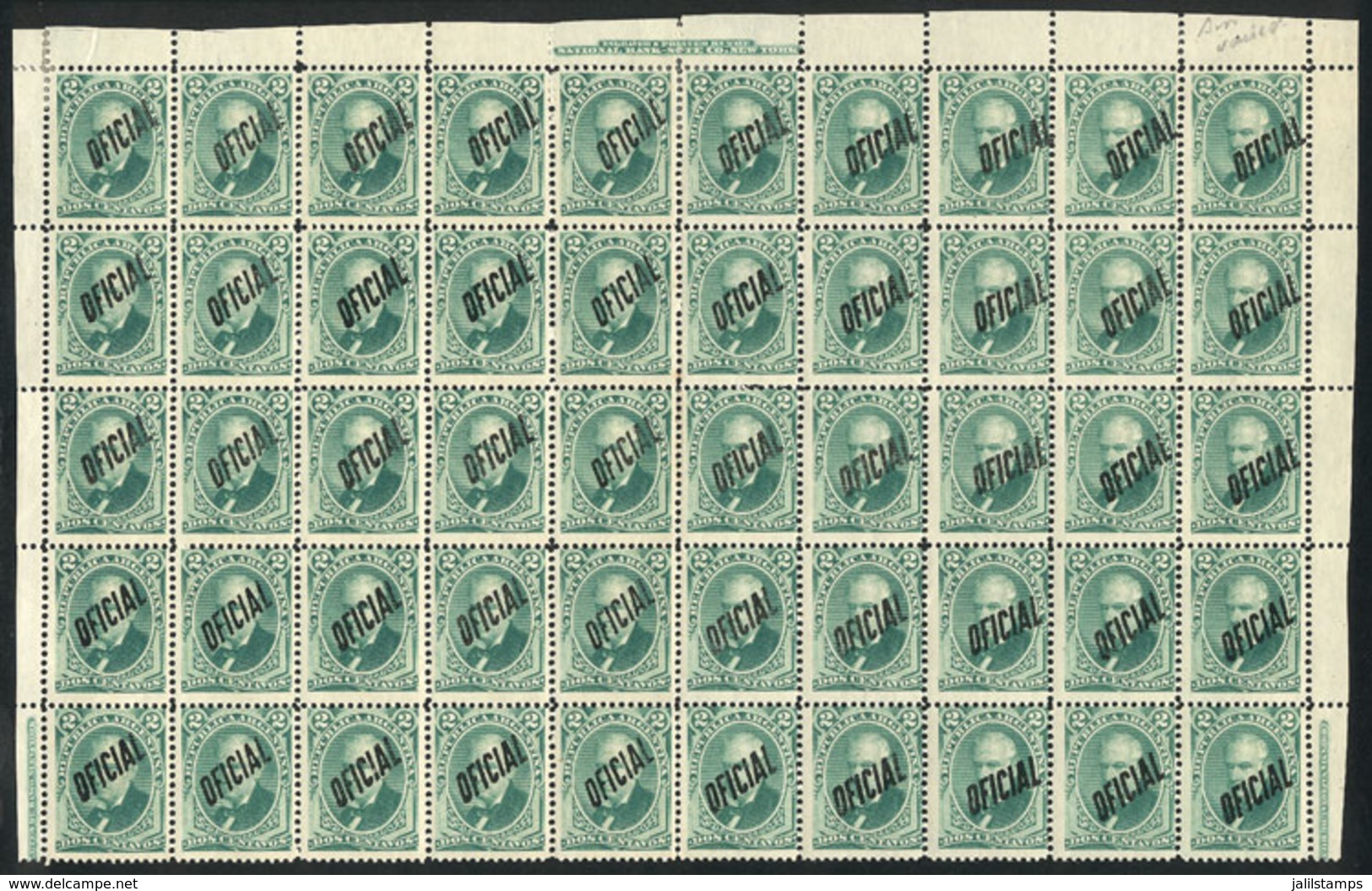 ARGENTINA: GJ.14, Fantastic Block Of 50 Stamps (top Part Of The Sheet), With Notable And Interesting Differences In The  - Dienstmarken