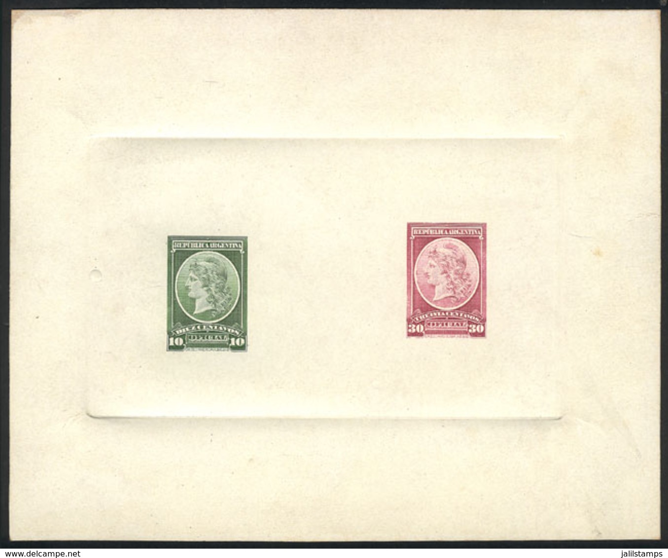 ARGENTINA: GJ.38 + 39, 1901 Liberty, Multiple Die Proof With Values Of 10c. And 30c., Printed On Card With Glazed Front, - Servizio