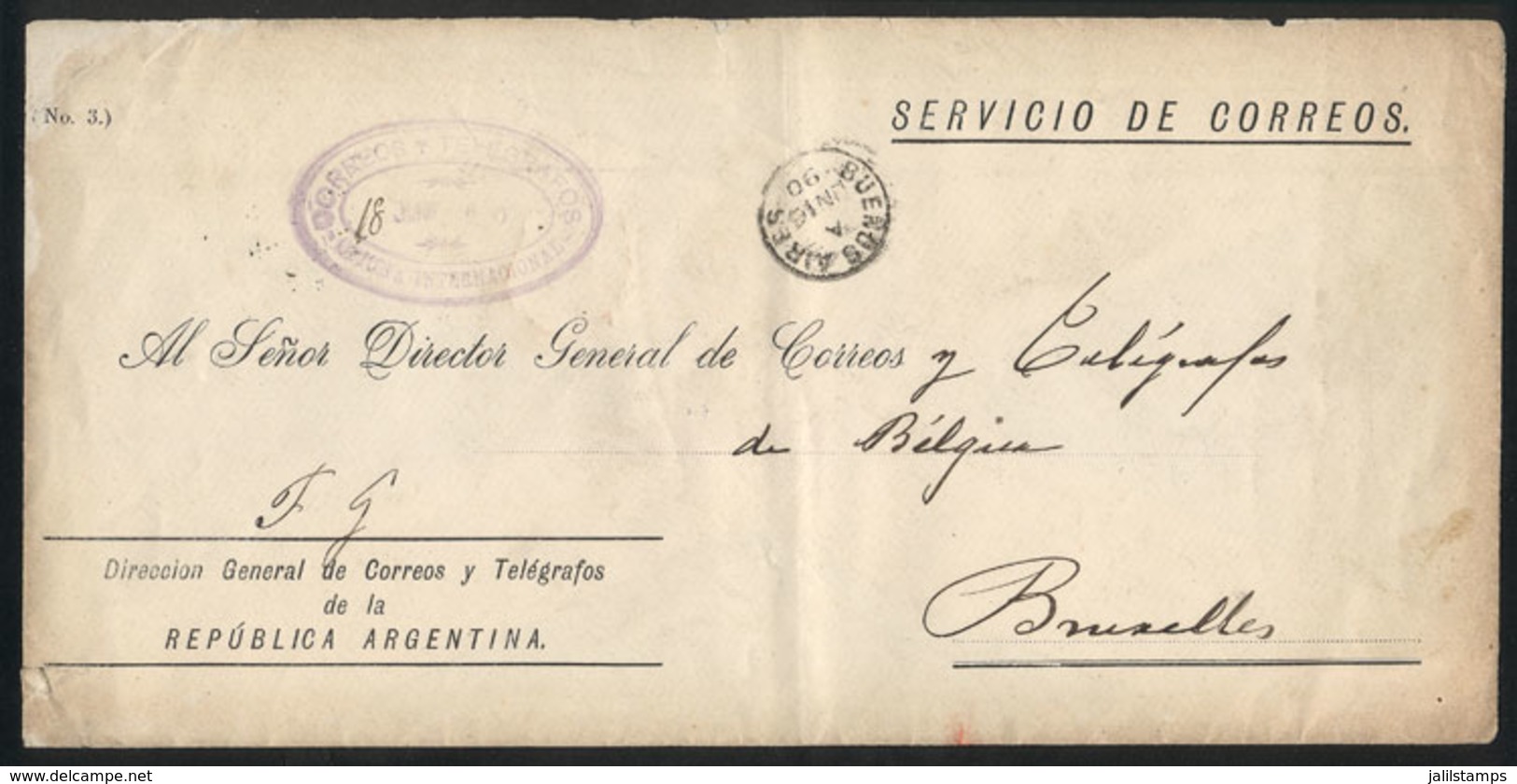 ARGENTINA: Cover Of The National Post Office Agency (Dirección De Correos) Sent To Belgium On 16/JUN/1890, With Arrival  - Dienstmarken