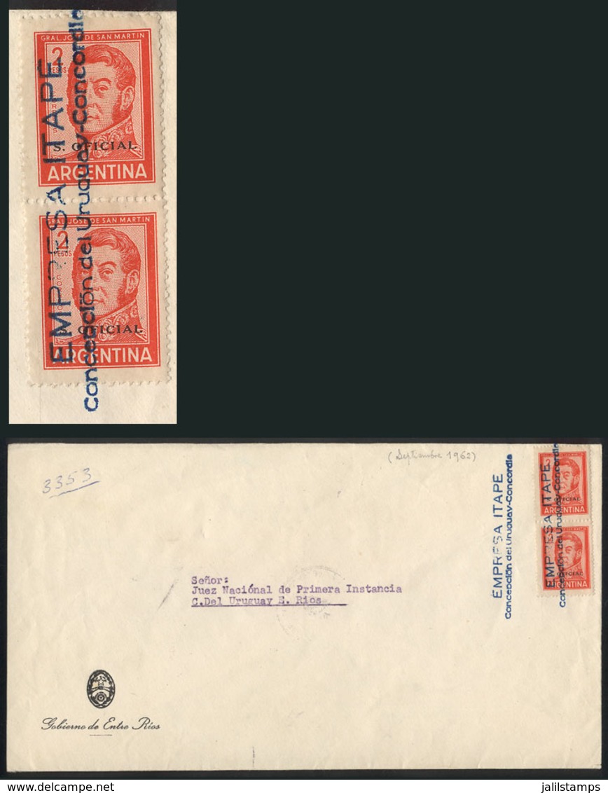 ARGENTINA: Circa NO/1962, Official Cover Of The Administration Of Entre Ríos Sent From Federación A Concepción Del Urugu - Servizio