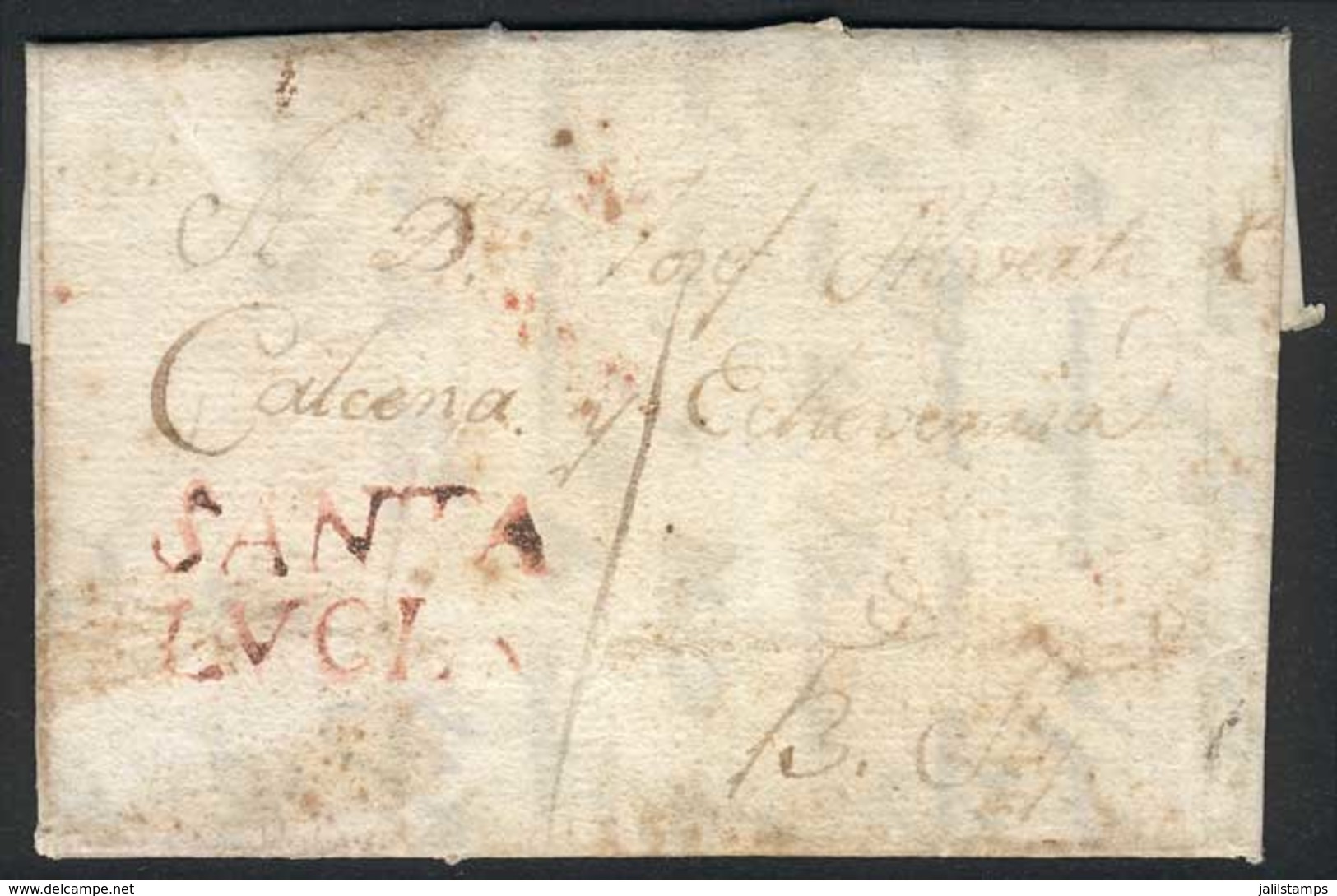 ARGENTINA: Complete Folded Letter Dated SANTA LUCIA 4/AP/1812, To Buenos Aires, With Extremely Rare 2-line "SANTA LVCIA" - Prefilatelia