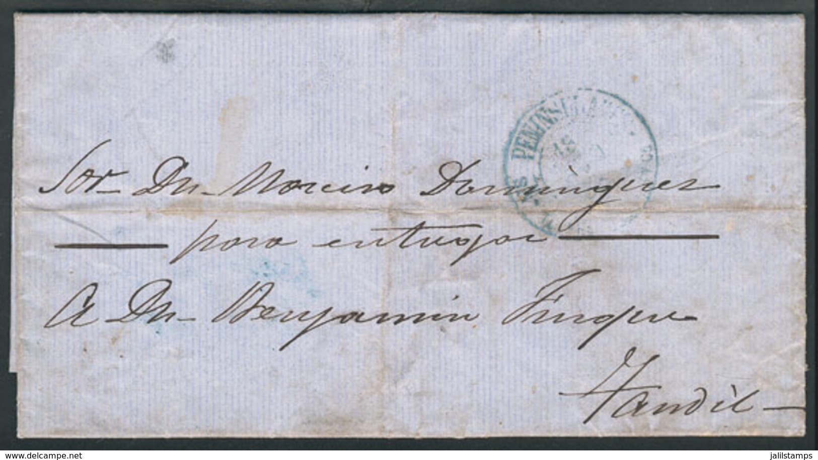 ARGENTINA: Entire Letter Sent From Buenos Aires To Tandil On 14/AU/1863 Without Postage, With Datestamp Mark Of Stagecoa - Prefilatelia