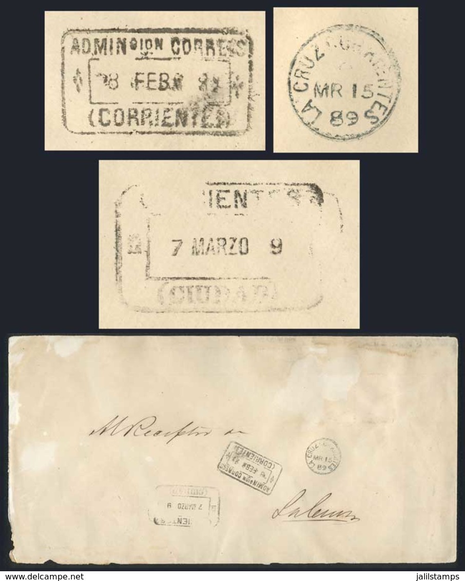 ARGENTINA: Official Cover Sent Stampless "Al Receptor De La Cruz", Handstamps: "ADMINcion CORREOS - (CORRIENTES) - 28/FE - Préphilatélie