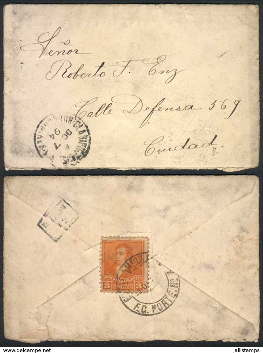 ARGENTINA: Small Cover (with Original Letter) Franked By GJ.140, Cancelled "ESTAFETA AMBULANTE F.C. NORTE Nº7 - 7/DI/94" - Vorphilatelie