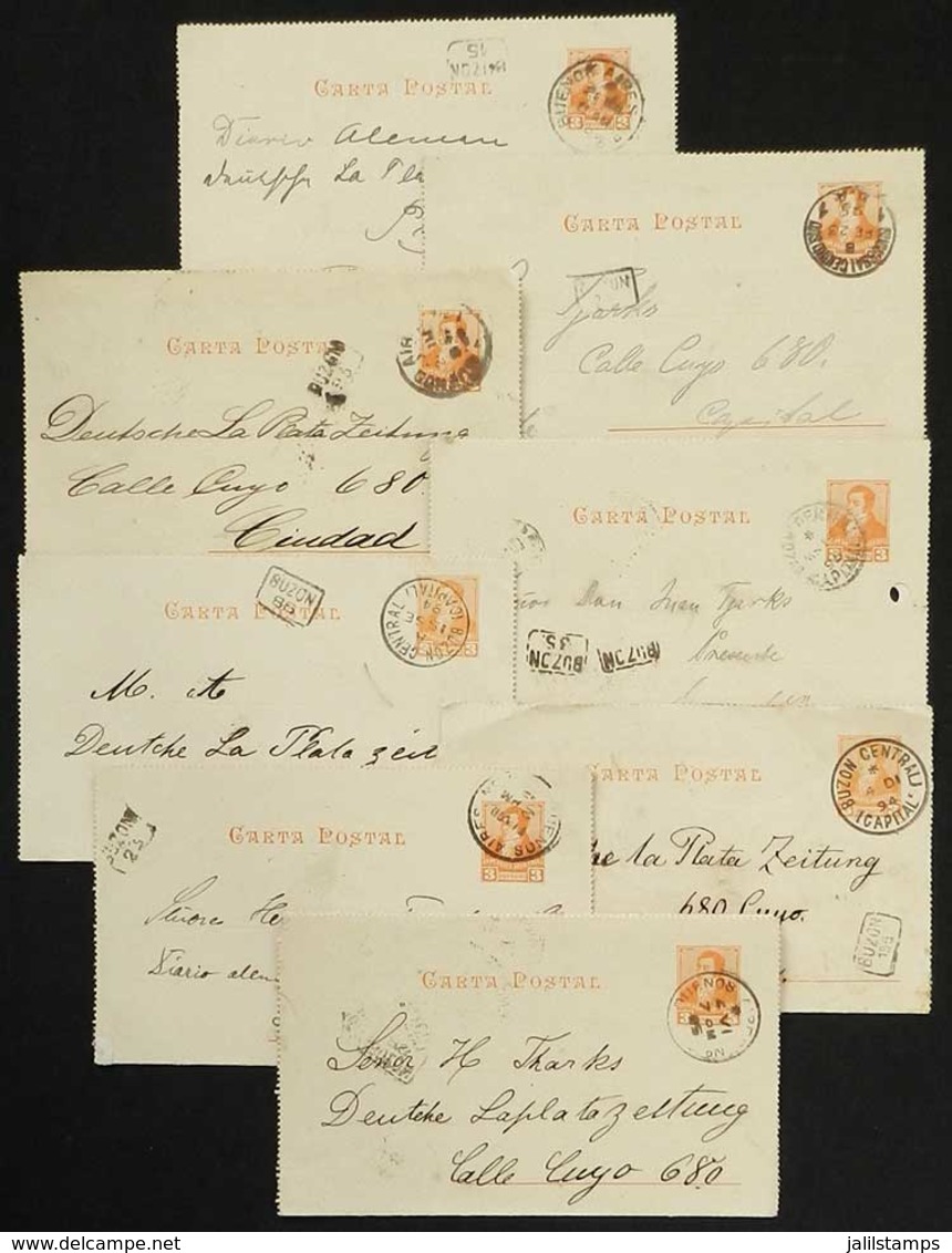 ARGENTINA: Lot Of 15 PS Lettersheets Used Circa 1895 In Buenos Aires, With Different Markings Of MAIL BOXES (for Example - Prefilatelia