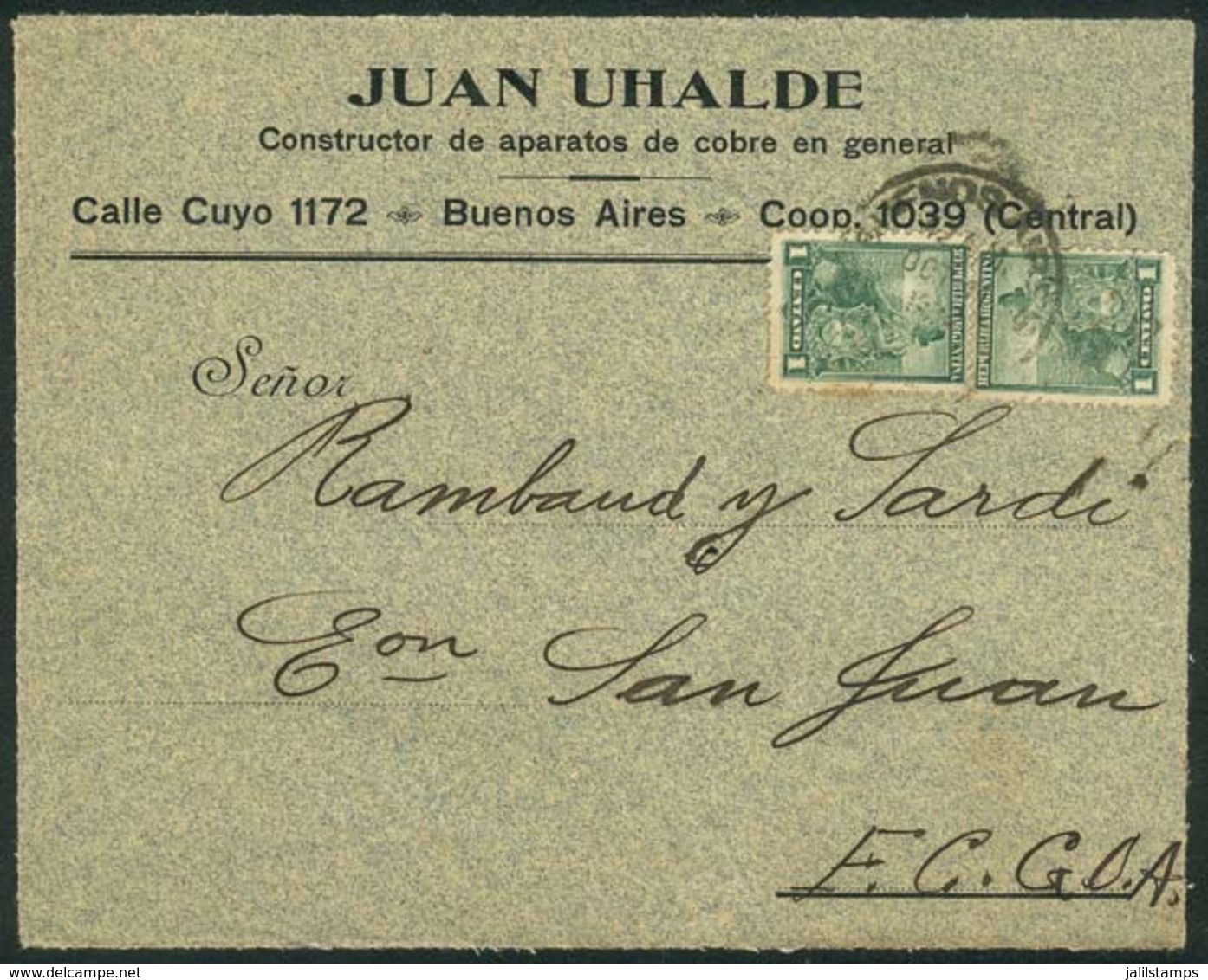 ARGENTINA: Front Of Cover Sent From Buenos Aires To San Juan On 21/OC/1902, Franked With 2c. (GJ.240 X2, PERFORATION 12) - Vorphilatelie