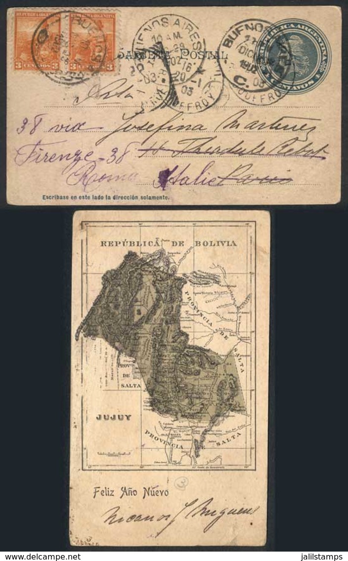 ARGENTINA: 4c. Postal Card Illustrated On Reverse With A Map Of The Province Of Jujuy + GJ.220 Pair (total 10c.), Sent F - Préphilatélie