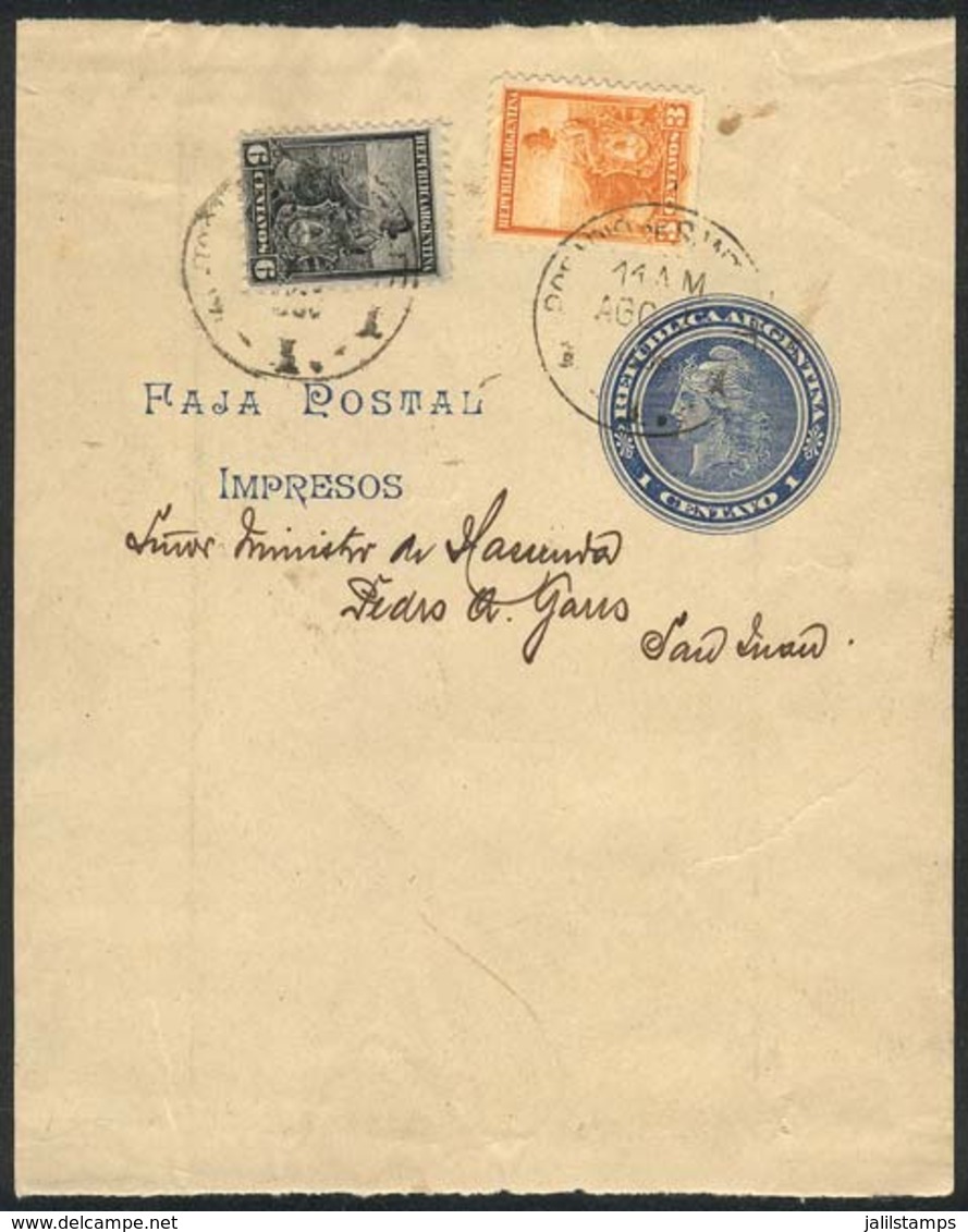 ARGENTINA: 1c. Wrapper + 3c. And 6c. Liberty (GJ.220 + 223), Posted From Buenos Aires To San Juan On 7/AU/1903, VF! - Prephilately