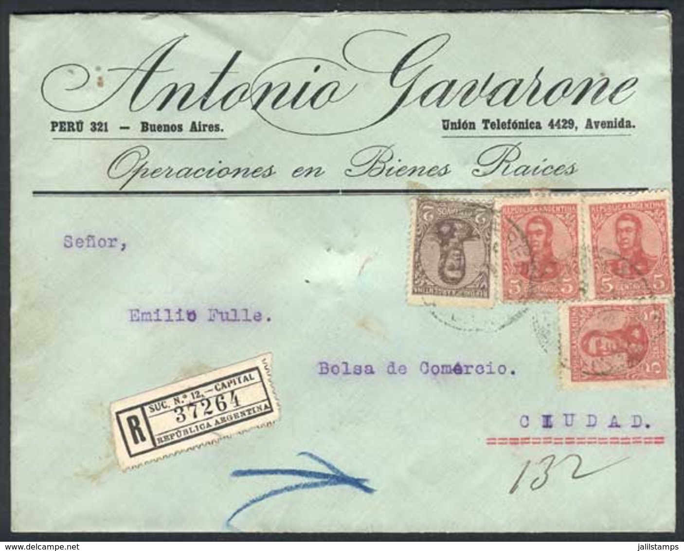 ARGENTINA: Cover Franked By GJ.277 + 280 X3 (total 17c., Rate For Local Registered Letters), Used In Buenos Aires On 18/ - Vorphilatelie