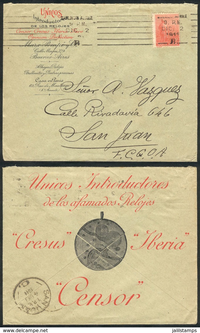 ARGENTINA: Cover With Advertising On Front And Reverse (Watches), Franked With 5c. Plowman Engraved (GJ.317), Sent From  - Vorphilatelie