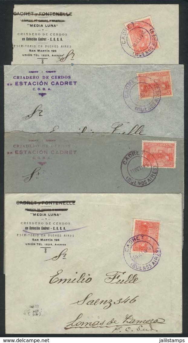 ARGENTINA: 4 Covers Franked By GJ.403, Sent To Lomas De Zamora Between 1916 And 1917, All With The Very Rare Double Circ - Vorphilatelie