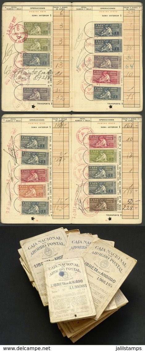 ARGENTINA: Over 34 Postal Savings Bank Books Of All Periods (from Old To Modern) With SEVERAL HUNDREDS Stamps Affixed To - Sonstige & Ohne Zuordnung