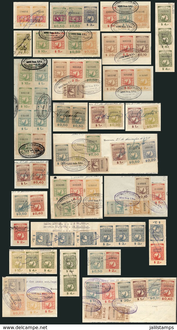 ARGENTINA: CHACO: Lot Of Paychecks Of Circa 1957/1965, With More Than 320 Revenue Stamps Of Varied Values, Including Sev - Altri & Non Classificati