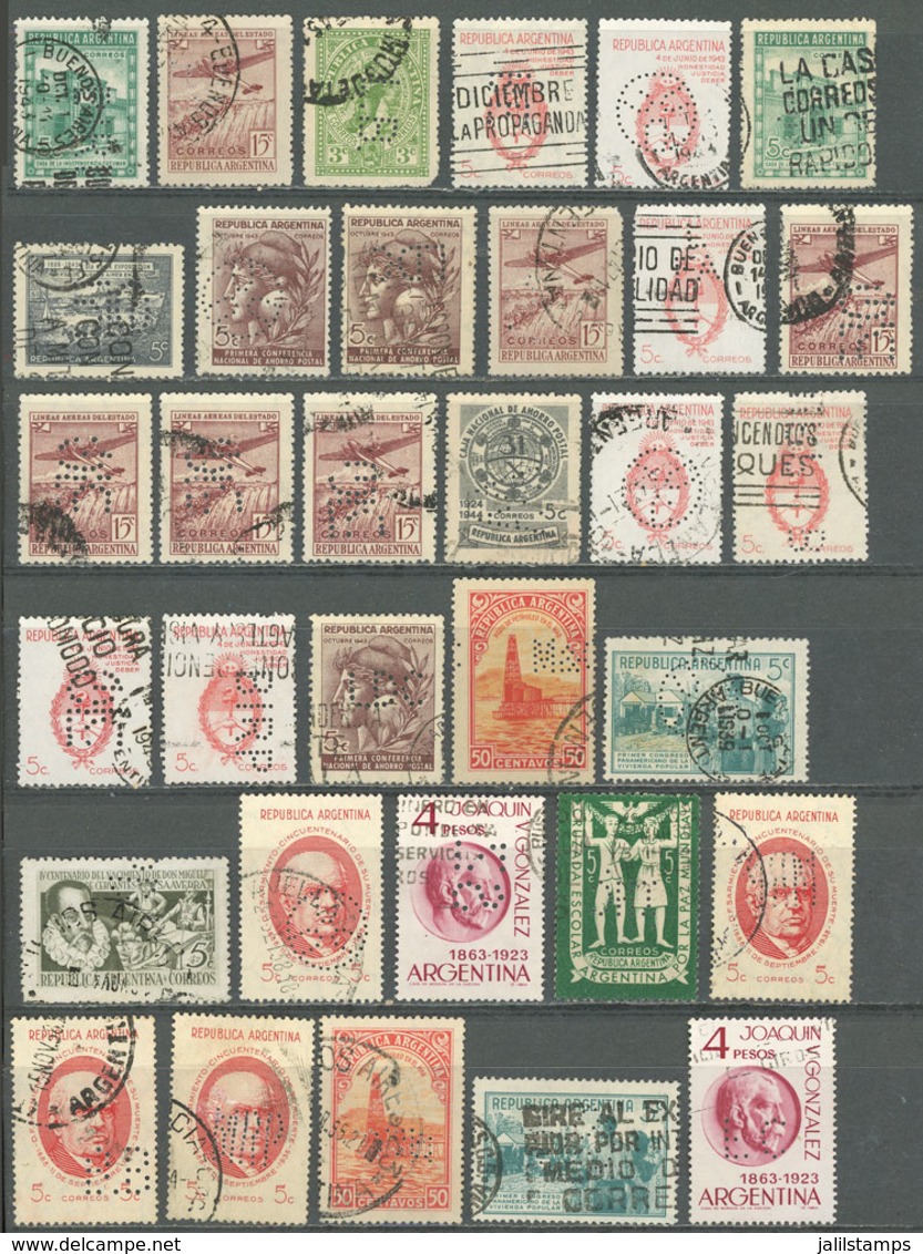 ARGENTINA: PERFINS: Lot Of More Than 100 Stamps With Commercial Perfins, Very Fine General Quality. The Expert Will Prob - Collections, Lots & Series