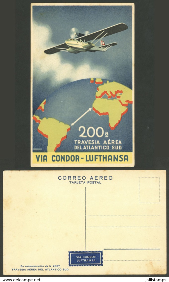 ARGENTINA: Lufthansa Postcard Commemorating The 200th Crossing Of The South Atlantic, Fine Quality! - Altri & Non Classificati