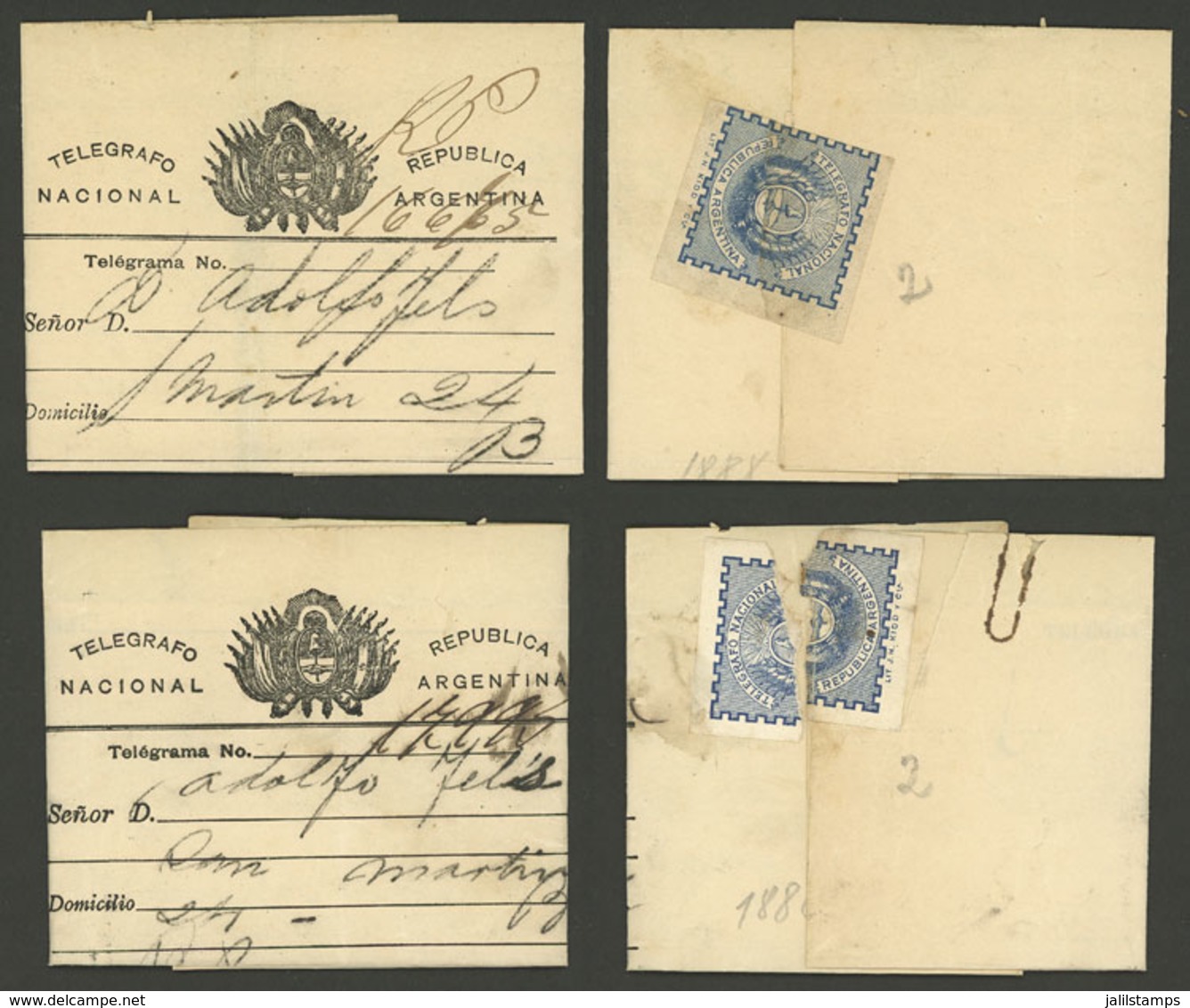 ARGENTINA: 2 TELEGRAMS Of The Year 1888, Both With Official Seals, Very Rare! - Otros & Sin Clasificación