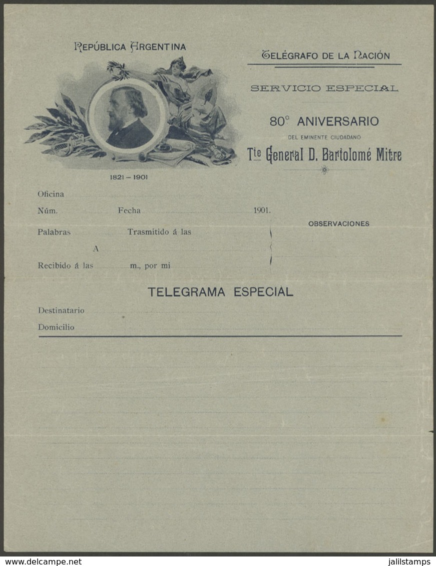ARGENTINA: Special TELEGRAM Commemorating 80th Anniversary Of Mitre (1901), Unused, VF And Rare! - Altri & Non Classificati
