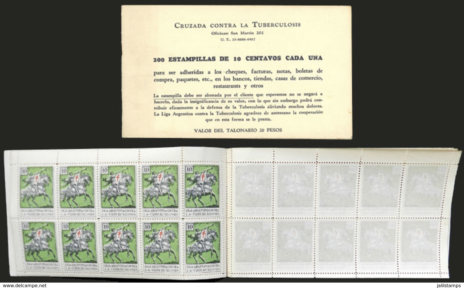 ARGENTINA: Booklet Of 200 Cinderellas/charity Poster Stamps Of The Argentine League Of Fight Against Tuberculosis, Value - Other & Unclassified