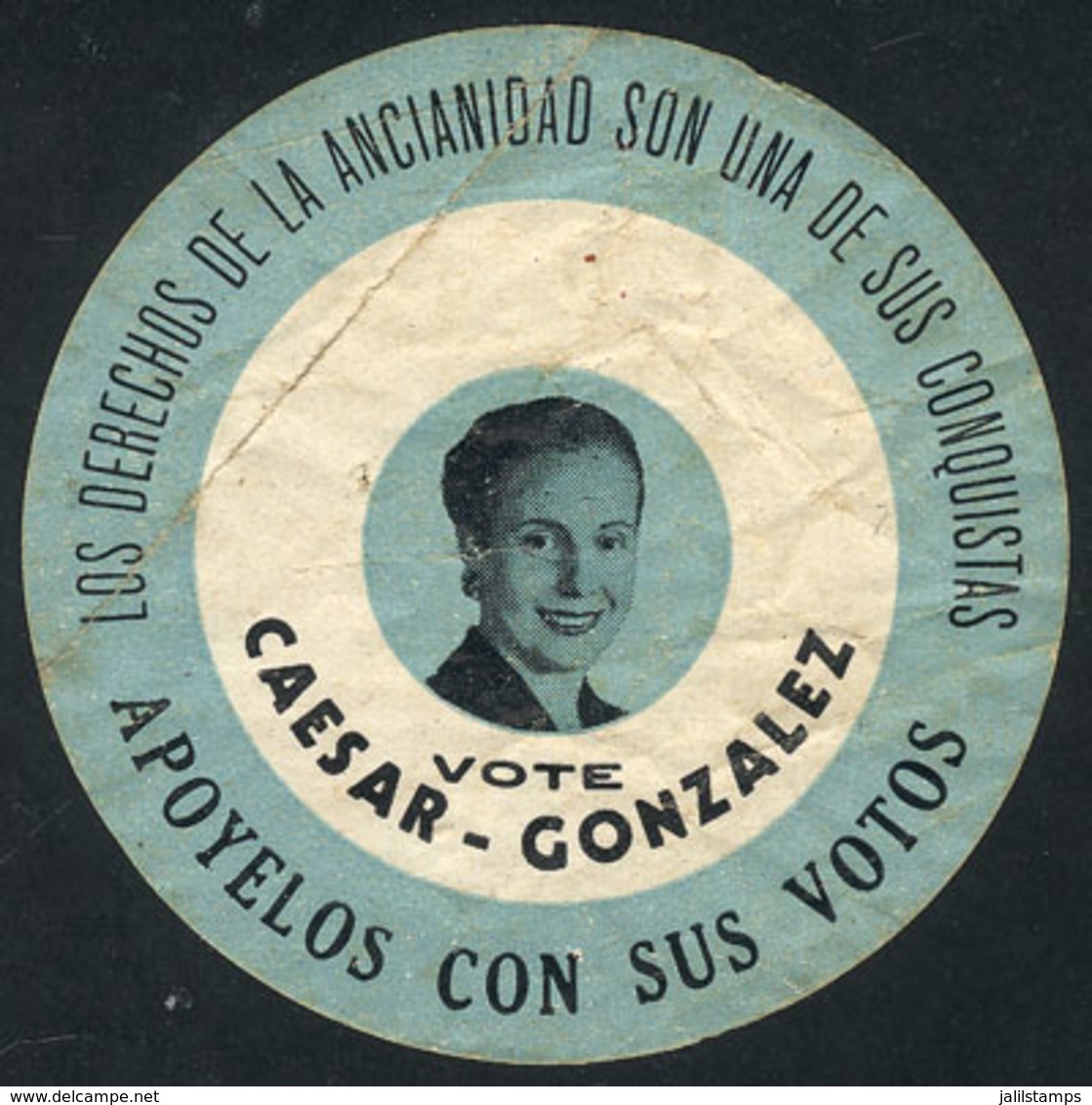 ARGENTINA: VOTE Caesar - Gonzalez (and Image Of Eva Perón), "The Rights Of Old People Are One Of Her Accomplishments", M - Sonstige & Ohne Zuordnung