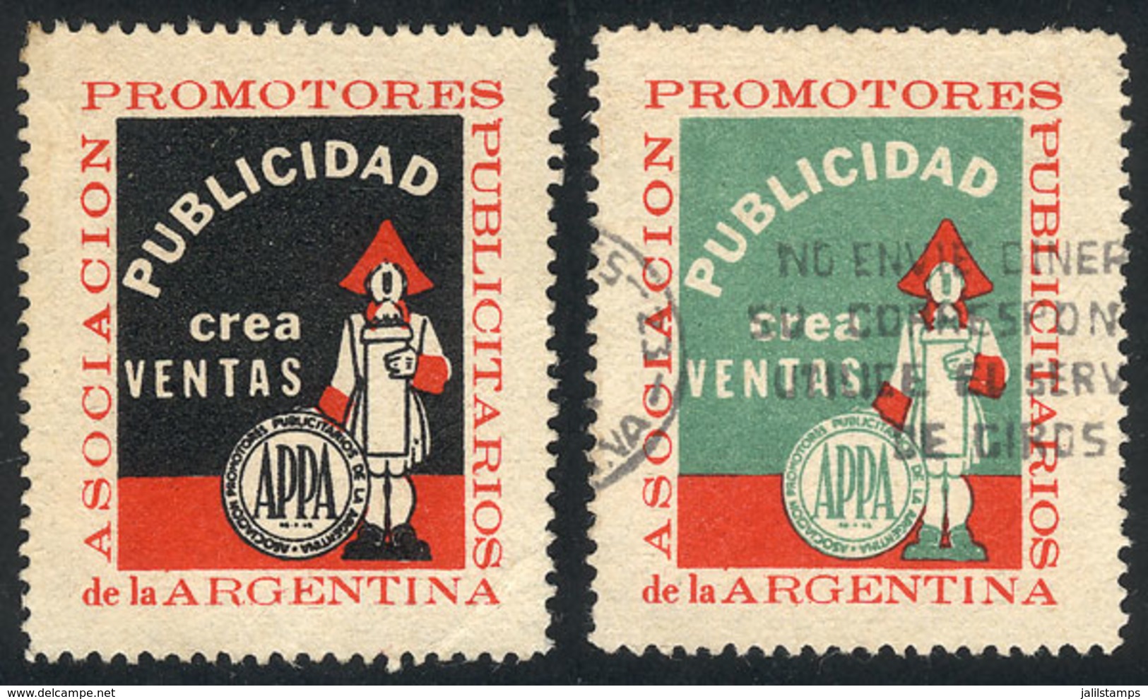 ARGENTINA: Association Of ADVERTISING AGENTS Of Argentina, "Advertising Creates Sales", 2 Rare Used Cinderellas, VF Qual - Other & Unclassified