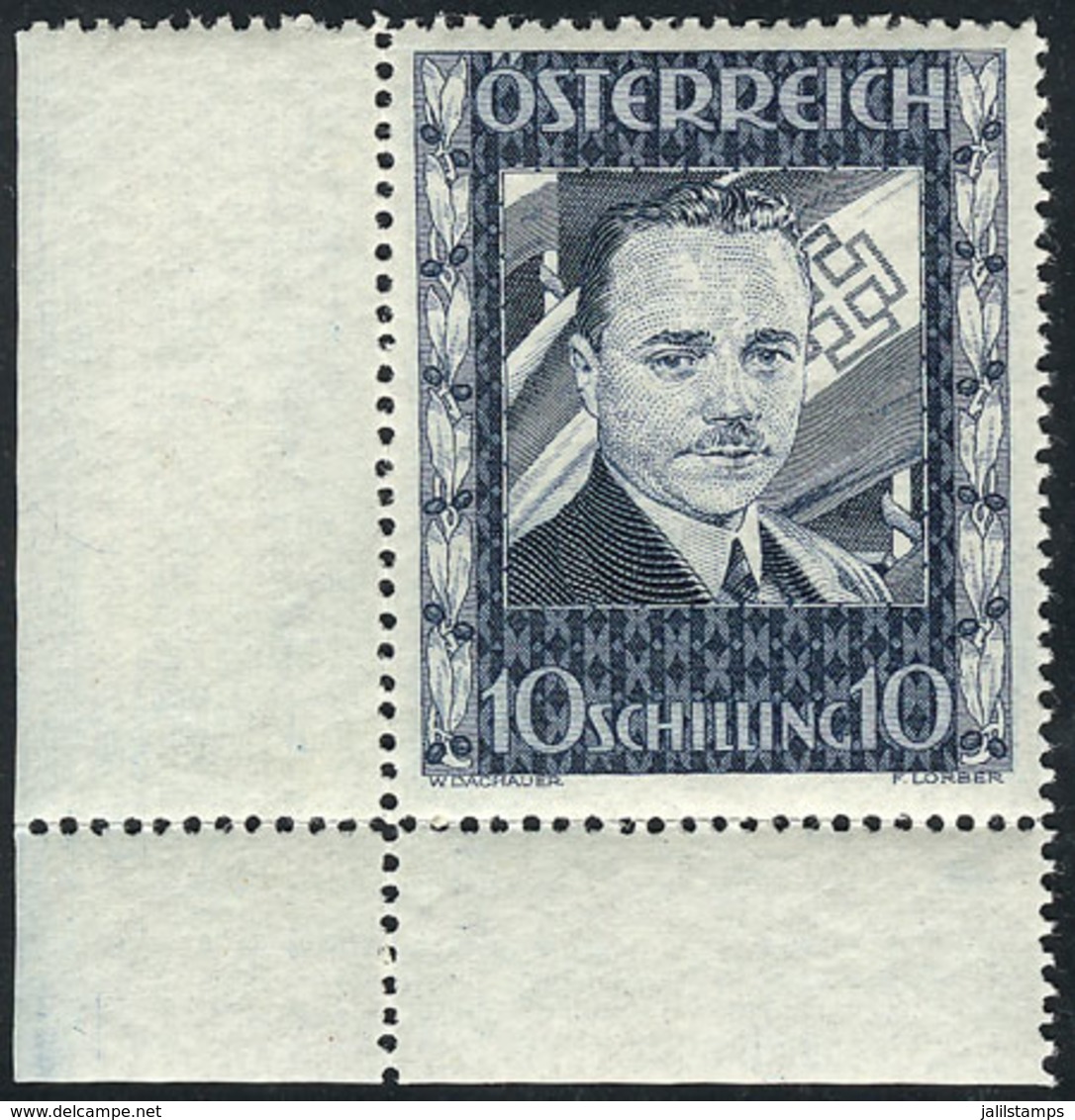 AUSTRIA: Sc.380, 1936 Engelbert Dollfuss 10S., Corner Single, Unmounted, Absolutely Fresh And Of Excellent Quality, Rare - Altri & Non Classificati