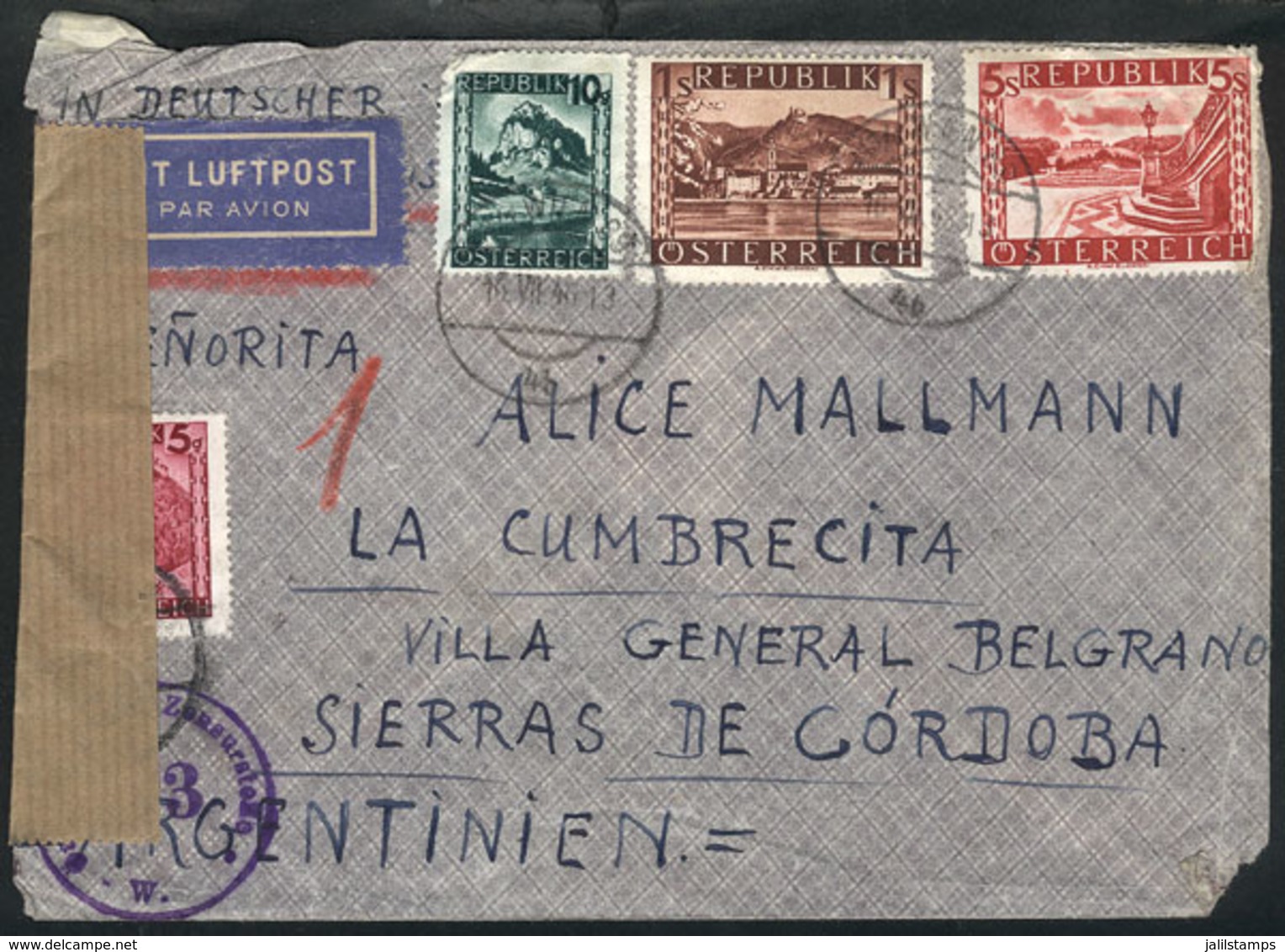 AUSTRIA: Airmail Cover Sent From Wien To Argentina On 16/JUL/1946 With Nice Postage And Censored! - Storia Postale