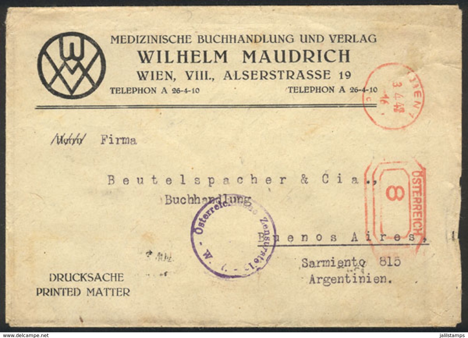 AUSTRIA: Cover With Handsome Metered Postage, Sent To Argentina On 3/AP/1947, Low Start! - Briefe U. Dokumente